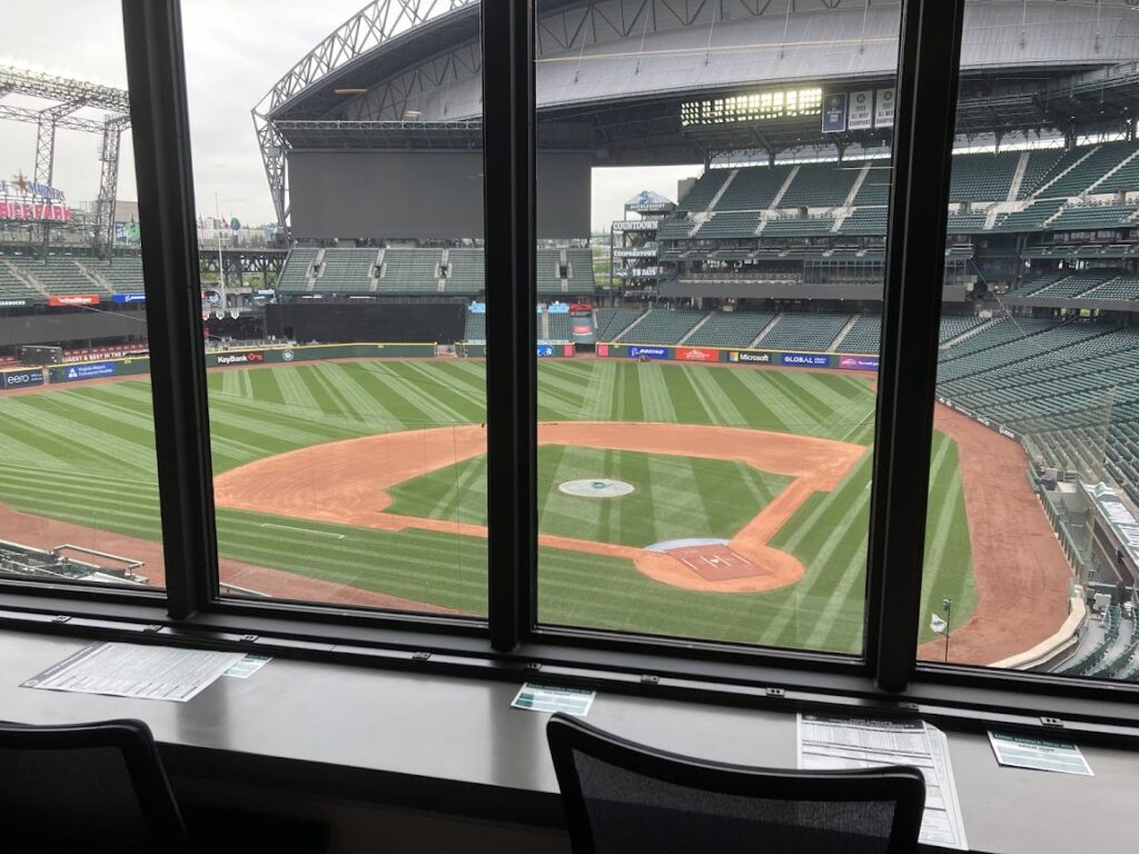 View of the field from the press box at T-Mobile Park