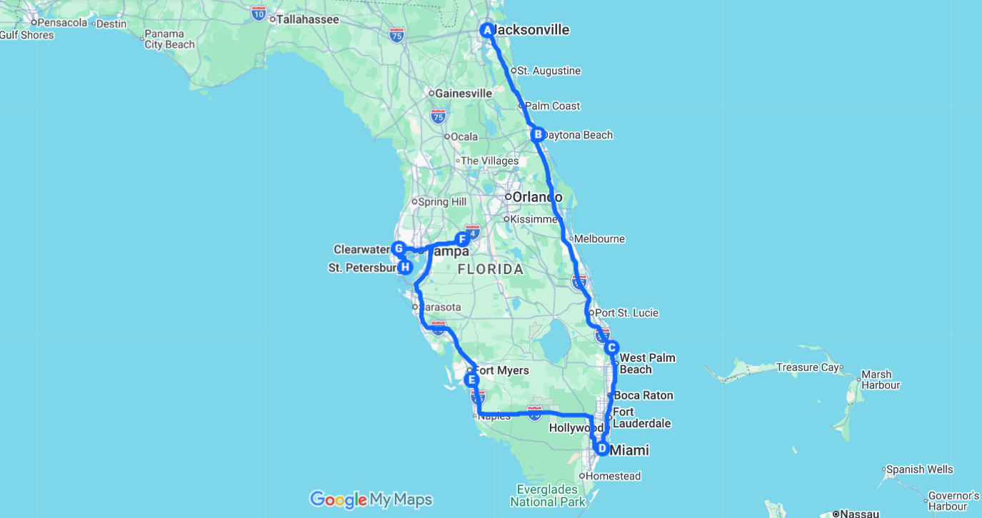 Big Florida Raod Trip Map 2026