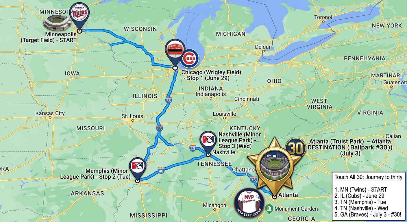 Road trip map from Minnesota to Atlanta